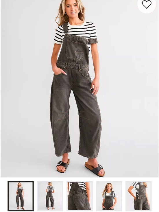Free People Denim - Free People Washed Black/Charcoal Denim Barrel Overalls